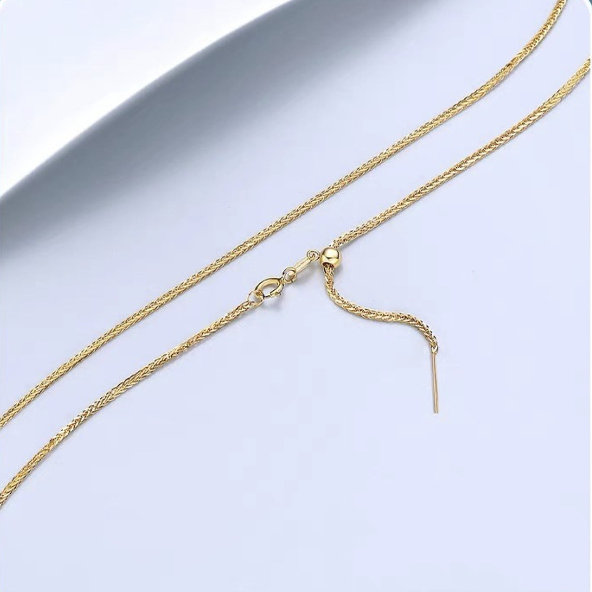 18K Solid Gold Wheat Chain with Adjustable Needle Slider – Universal Pendant Chain