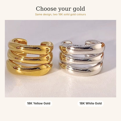 18K Solid Gold Triple Ear Cuff – No Piercing