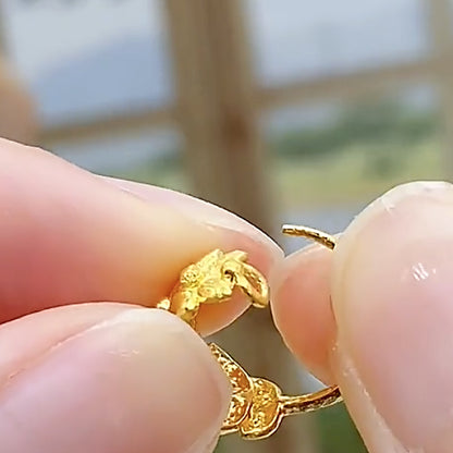 24K Pure Gold Olive Branch Huggie Hoops