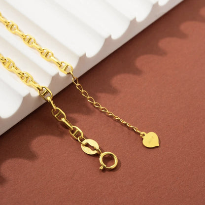 18K Solid Gold Mariner Link Bracelet – Dainty Anchor Chain Bracelet, Adjustable 16–19 cm