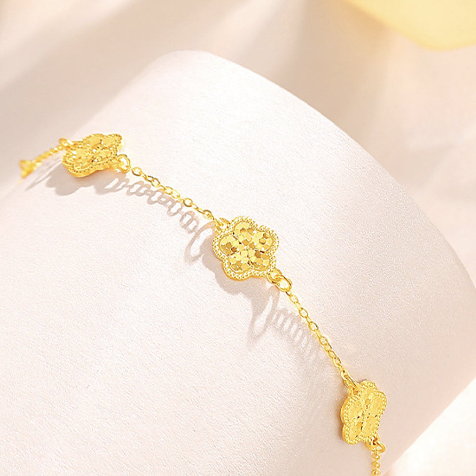24K Pure Gold Flower Station Bracelet – 999 Fine Gold Five Blossom Chain Bracelet