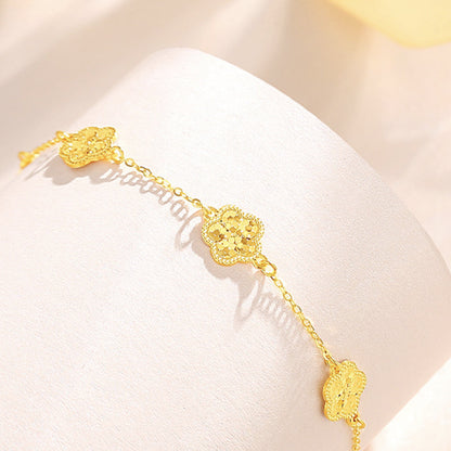 24K Pure Gold Flower Station Bracelet – 999 Fine Gold Five Blossom Chain Bracelet