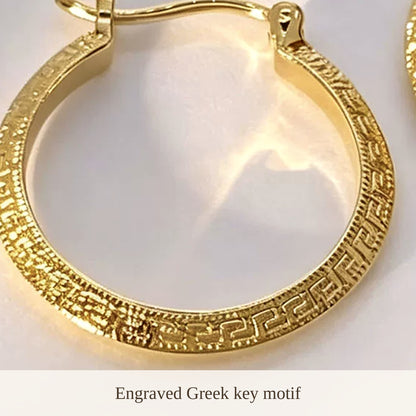 18K Solid Gold Greek Key Hoops