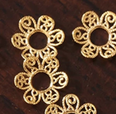 18K Solid Gold Filigree Flower Bead Caps – 4mm or 5mm Spacers, Pack of 4