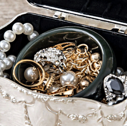 Vintage Baroque Jewelry Box – Rose Garland Footed Trinket Box, Pearl White or Antique Pewter