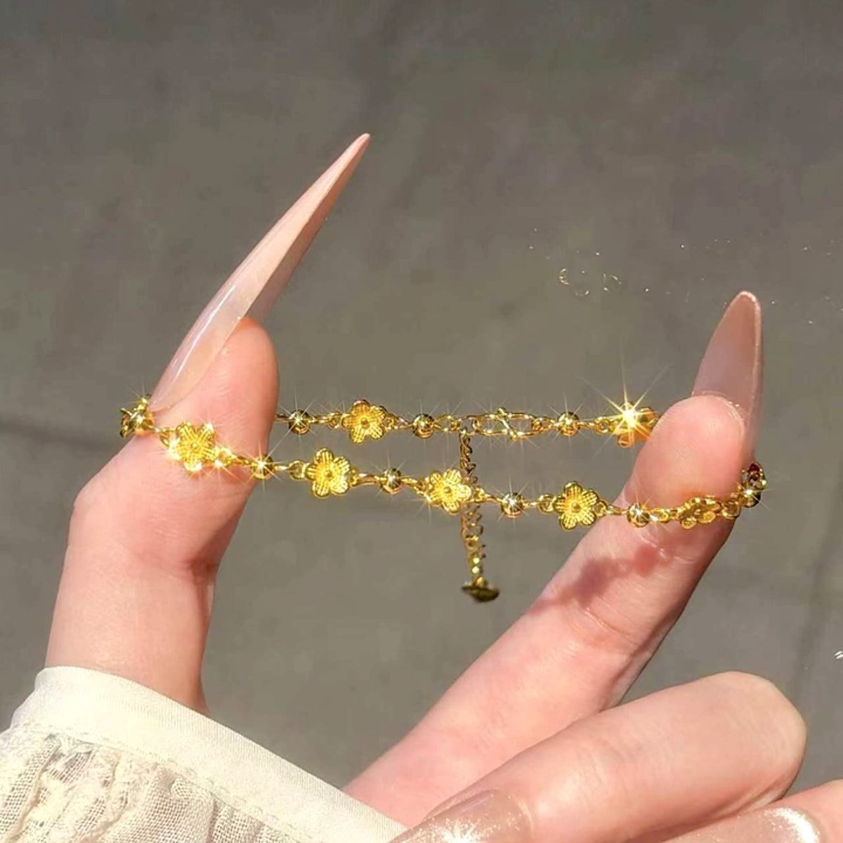 24K Pure Gold Flower & Bead Bracelet – 5g