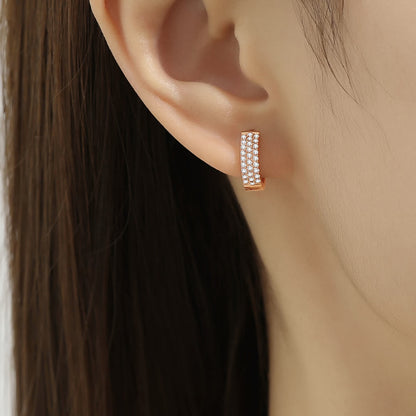 18K Rose Gold Pavé Huggie Hoops – 2 or 3 Rows Sparkle Hoop Earrings 12 mm, Pair
