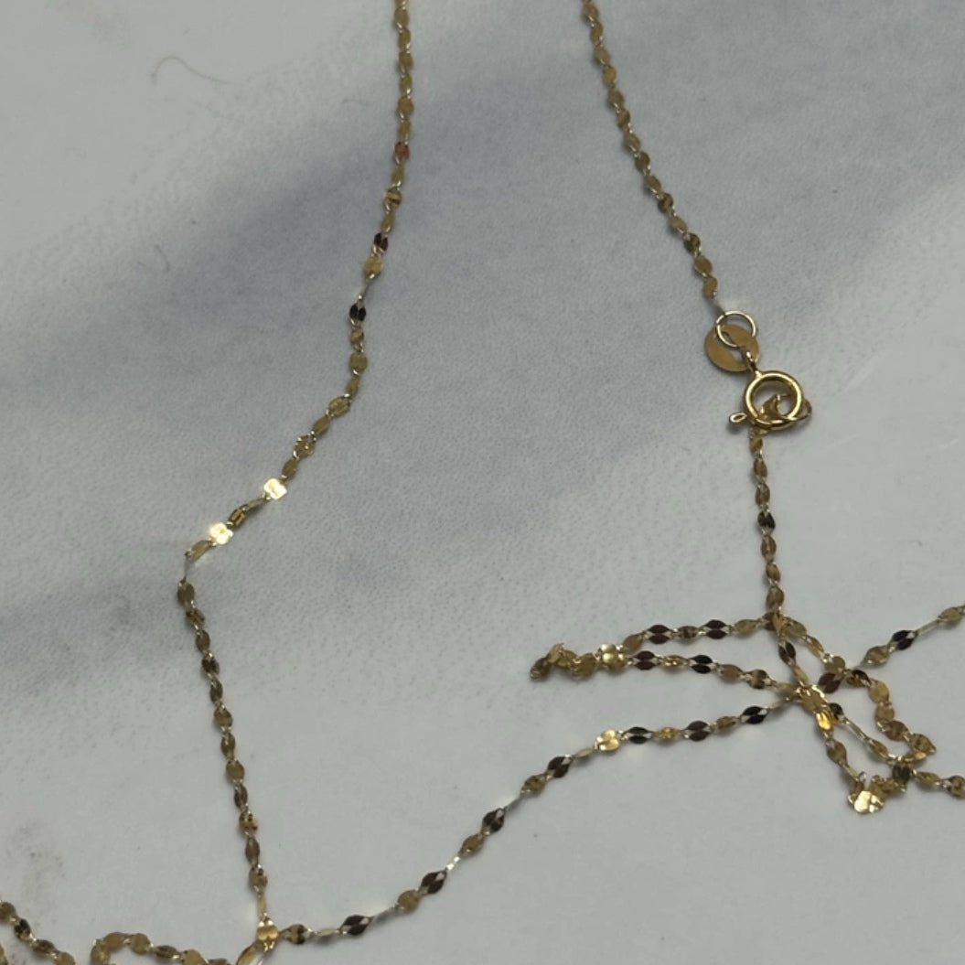 18K Solid Gold Sparkle Mirror Chain – Dainty Lips Link Necklace 45 cm