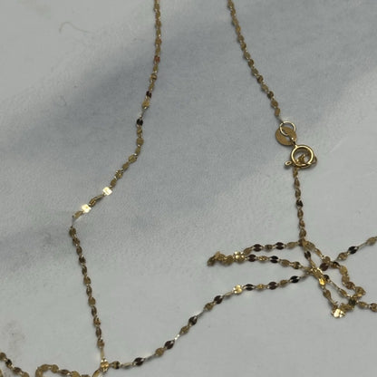 18K Solid Gold Sparkle Mirror Chain – Dainty Lips Link Necklace 45 cm