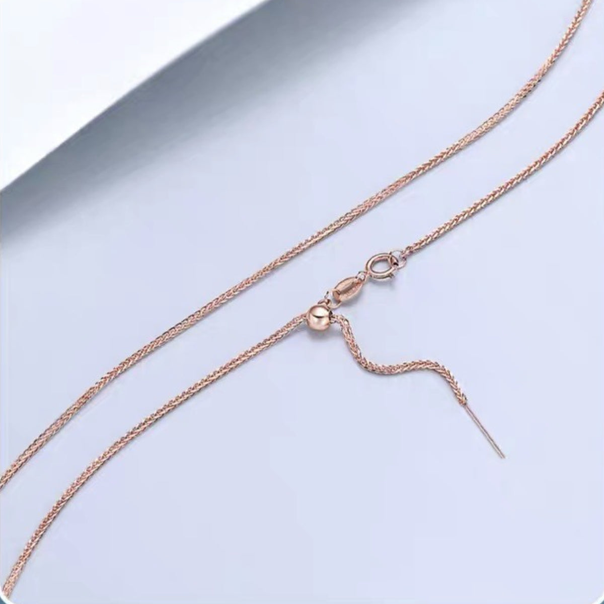 18K Solid Gold Wheat Chain with Adjustable Needle Slider – Universal Pendant Chain
