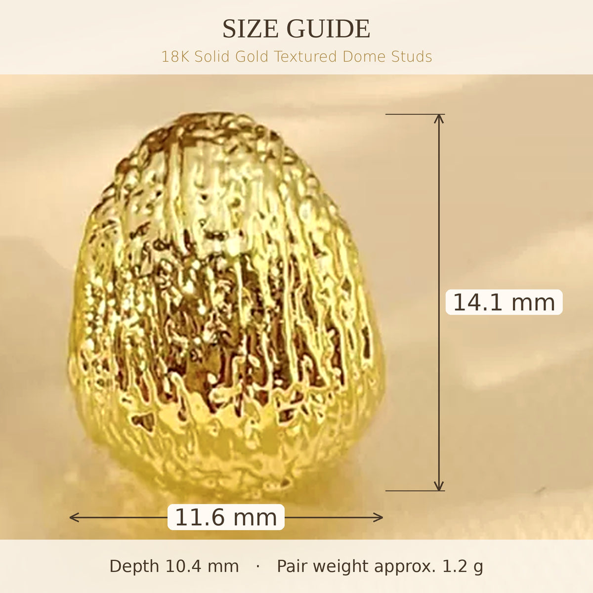 18K Solid Gold Textured Dome Studs
