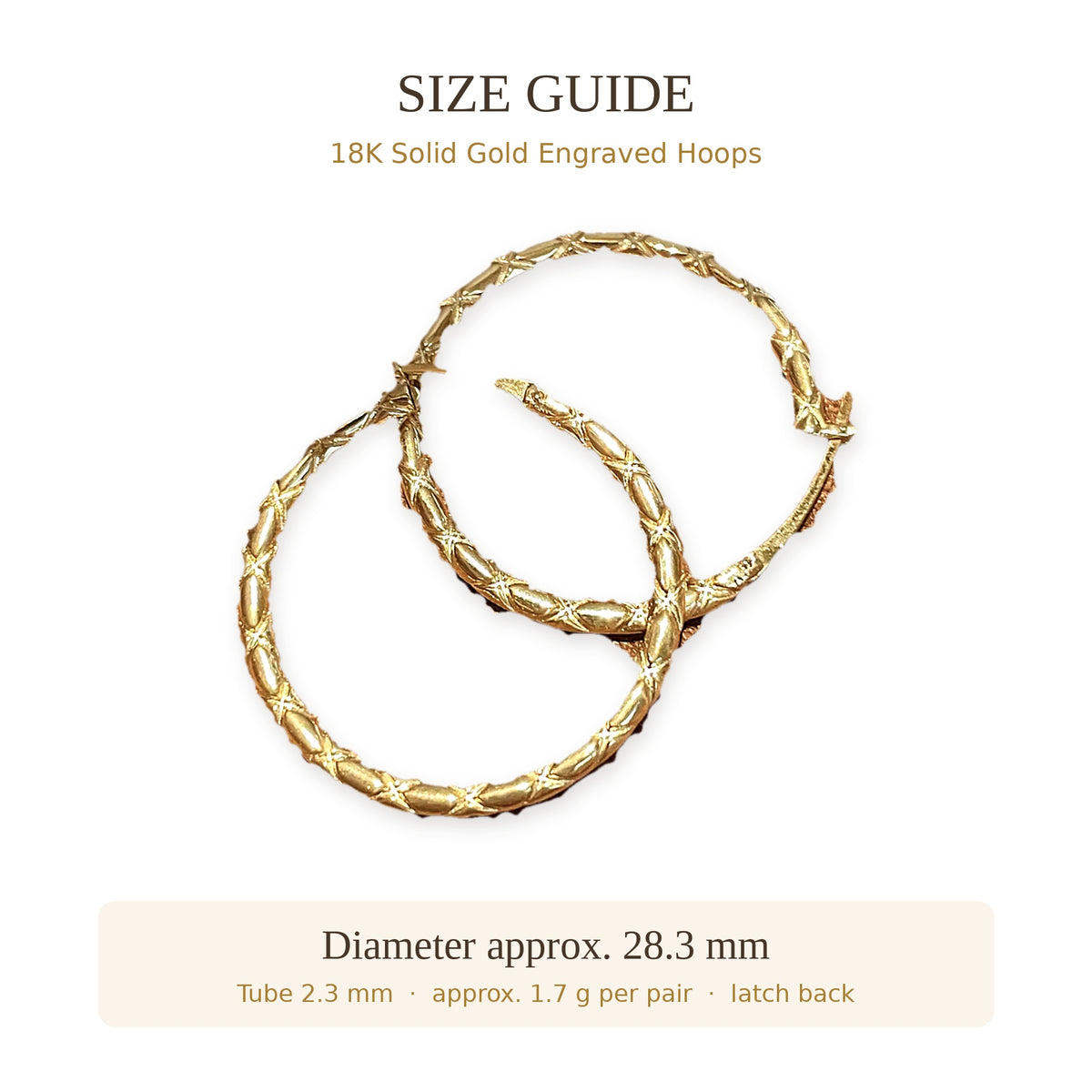 18K Solid Gold Engraved Criss-Cross Hoops
