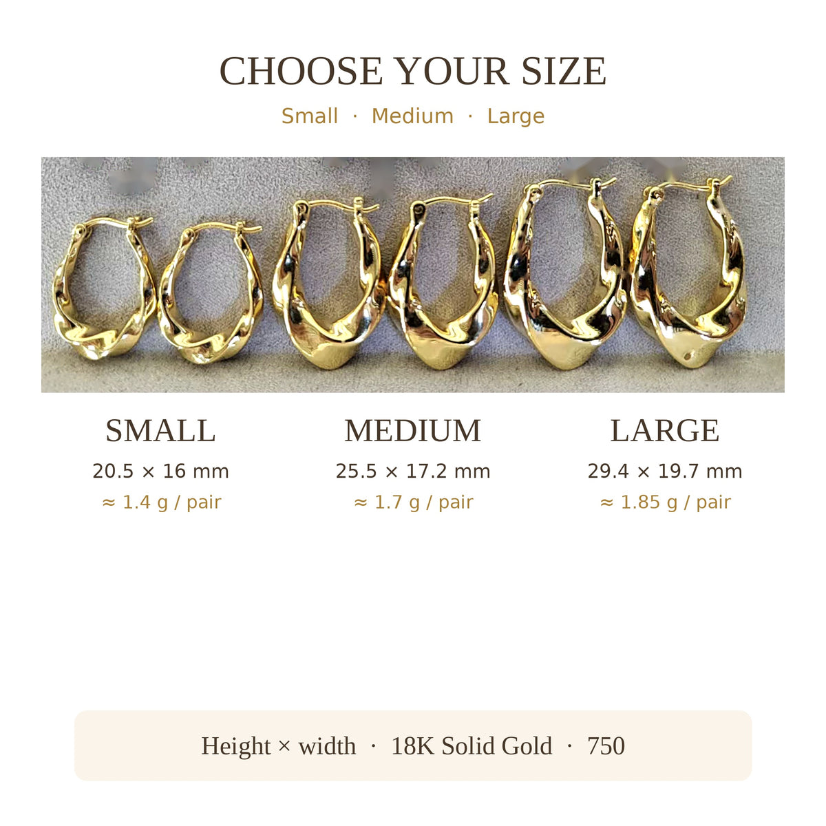 18K Solid Gold Wavy Sculptural Hoops