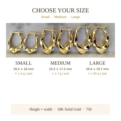 18K Solid Gold Wavy Sculptural Hoops