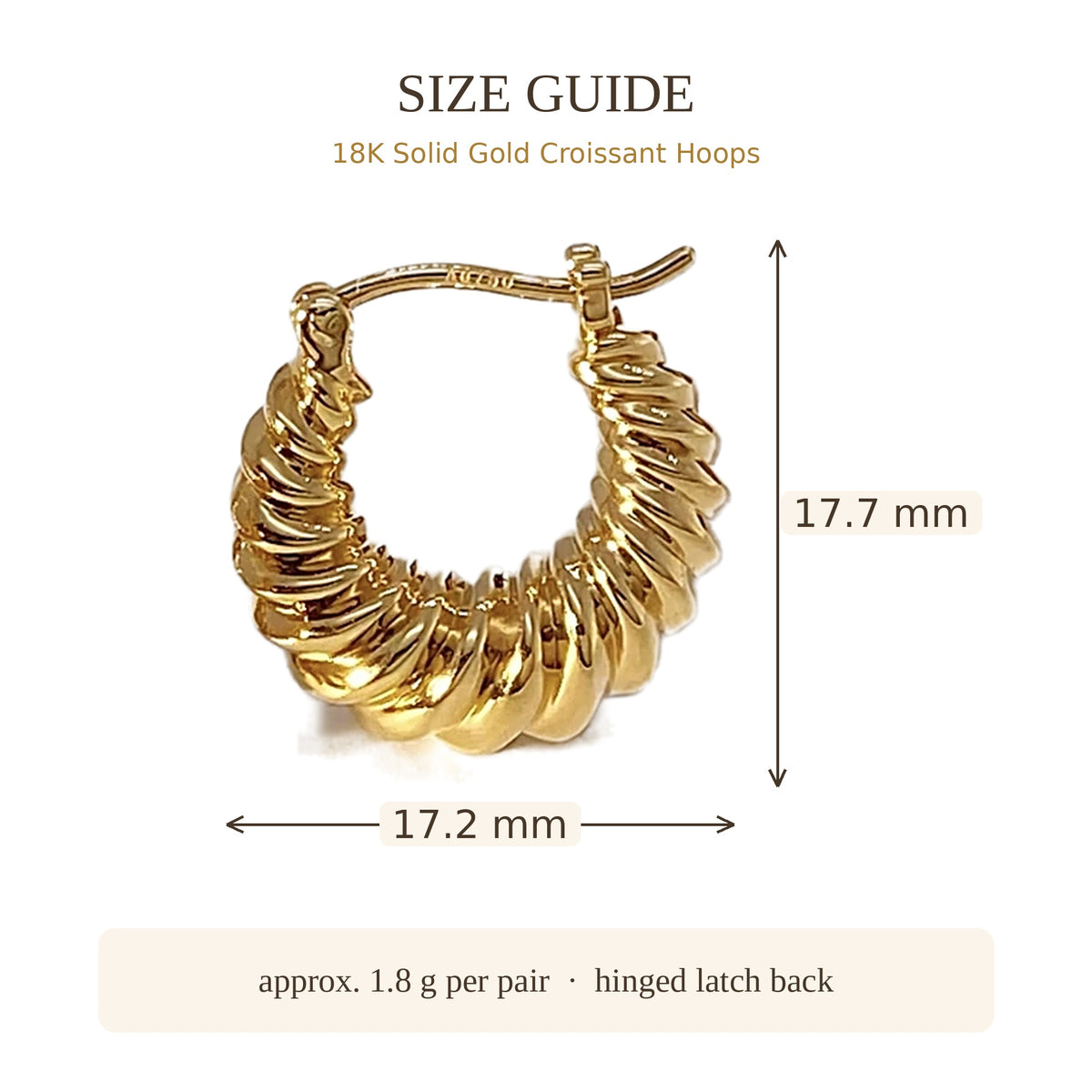 18K Solid Gold Croissant Hoops