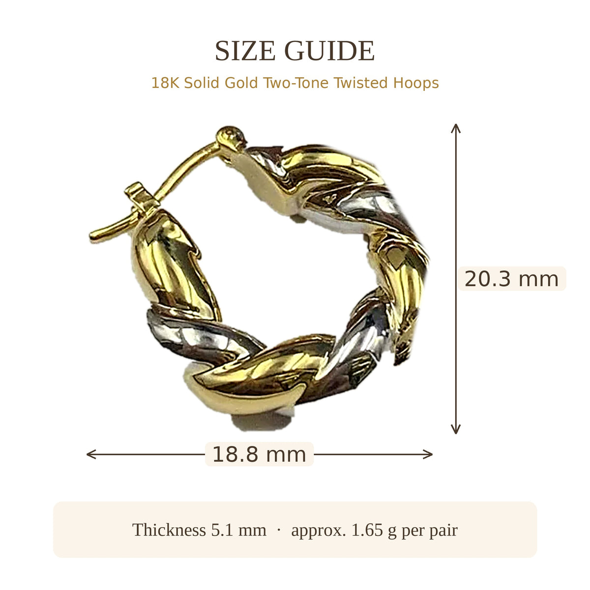 18K Solid Gold Two-Tone Twisted Hoops