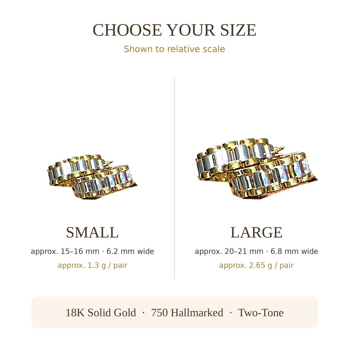 18K Solid Gold Two-Tone Link Hoops