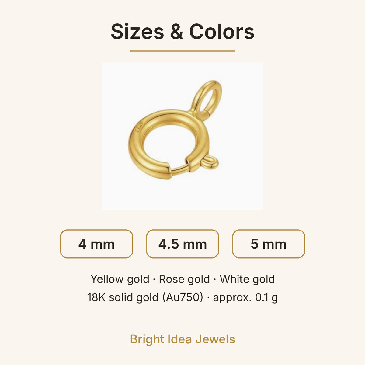 18K Solid Gold Spring Ring Clasp – Au750 Replacement Clasp for Necklaces and Bracelets
