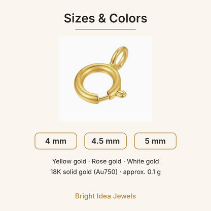 18K Solid Gold Spring Ring Clasp – Au750 Replacement Clasp for Necklaces and Bracelets