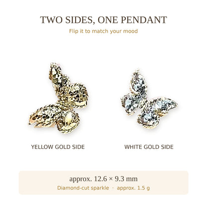 18K Solid Gold Reversible Butterfly Pendant