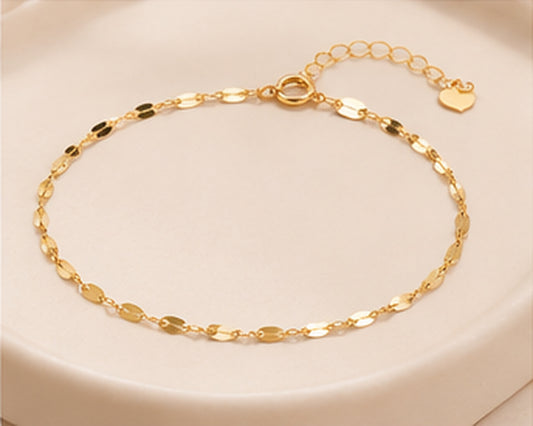 18K Solid Gold Faceted Disc Bracelet with Heart Charm