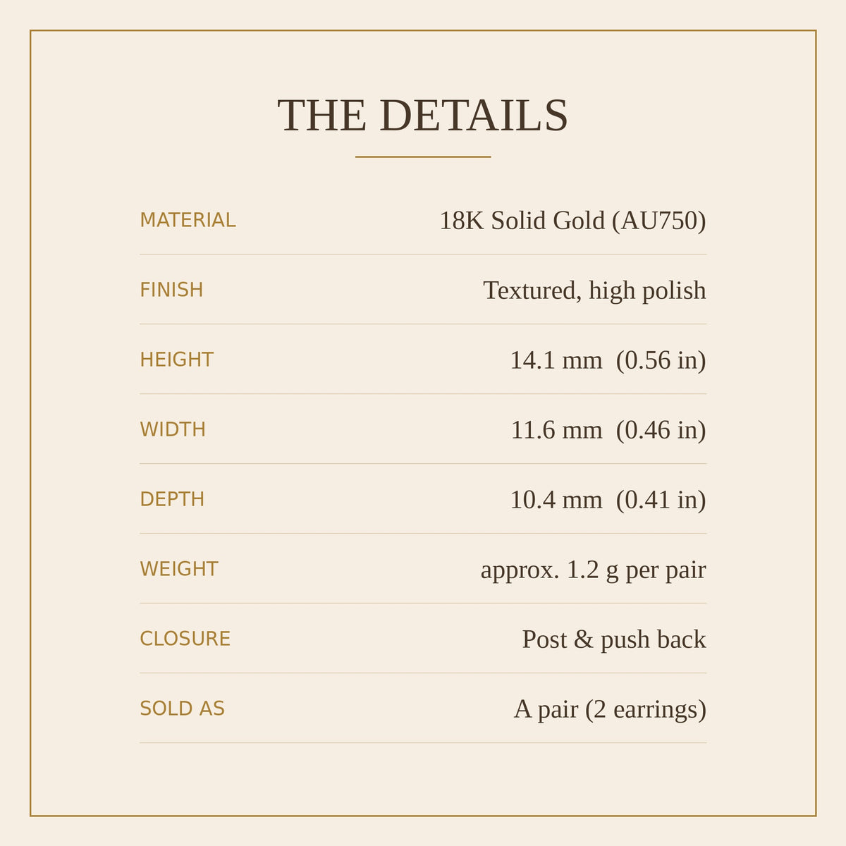 18K Solid Gold Textured Dome Studs