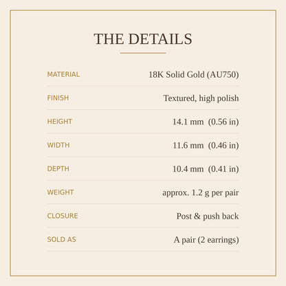 18K Solid Gold Textured Dome Studs