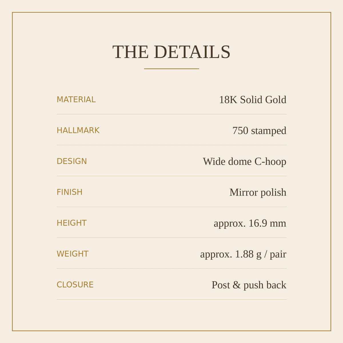 18K Solid Gold Chunky Dome C-Studs