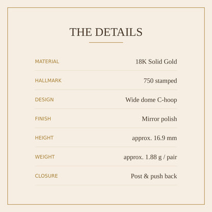 18K Solid Gold Chunky Dome C-Studs
