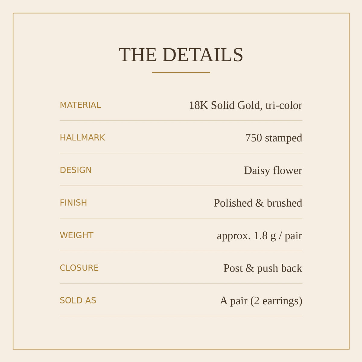 18K Solid Gold Tri-Color Daisy Studs