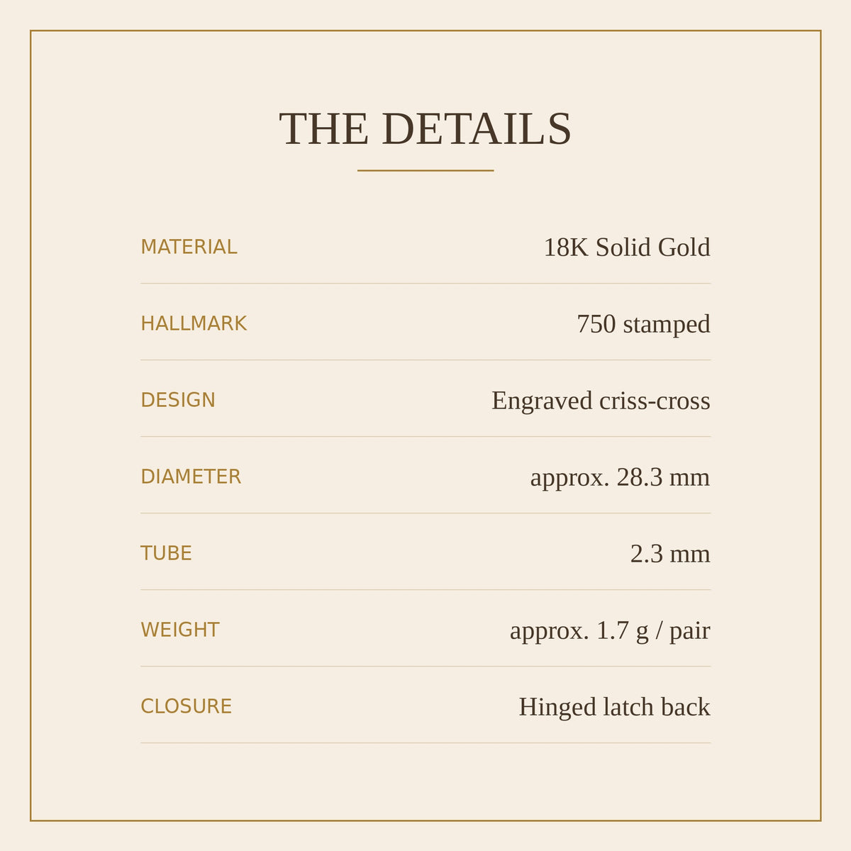 18K Solid Gold Engraved Criss-Cross Hoops
