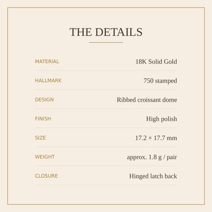 18K Solid Gold Croissant Hoops