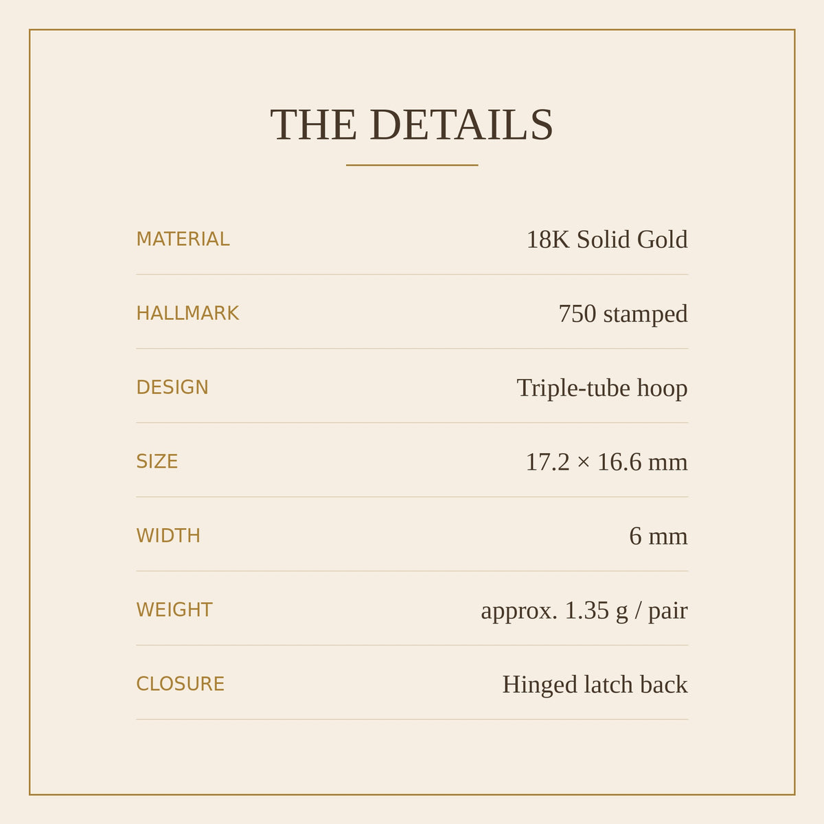 18K Solid Gold Triple Hoops