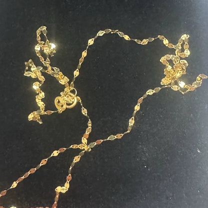 18K Solid Gold Sparkle Mirror Chain – Dainty Lips Link Necklace 45 cm
