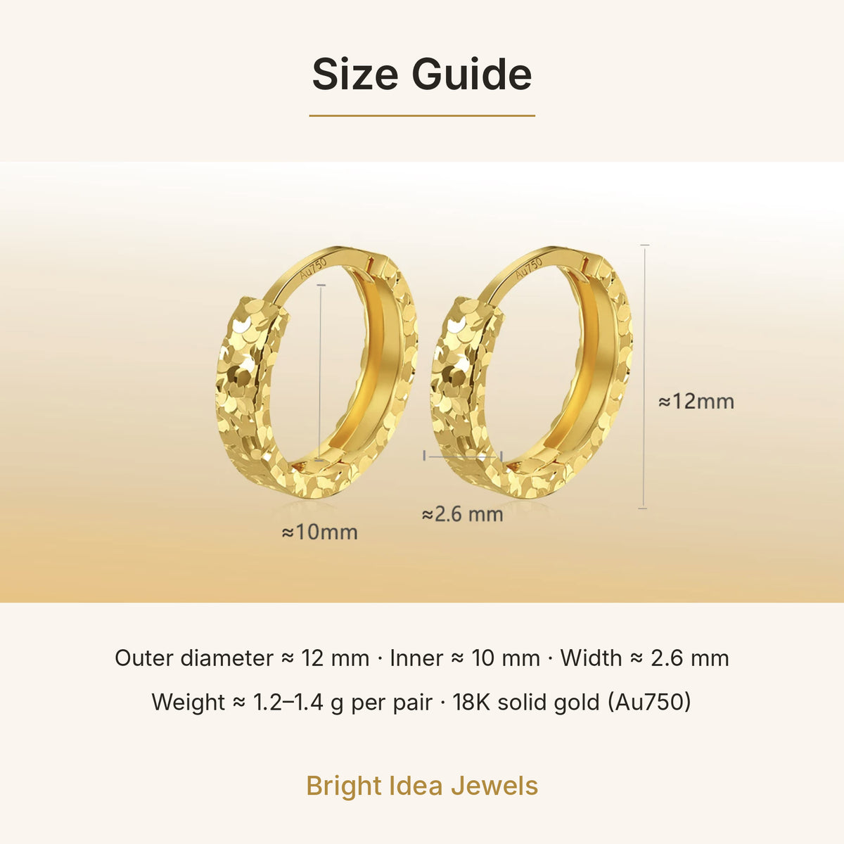 18K Gold Diamond-Cut Huggie Hoops – Sparkle Texture Small Hoop Earrings, Pair