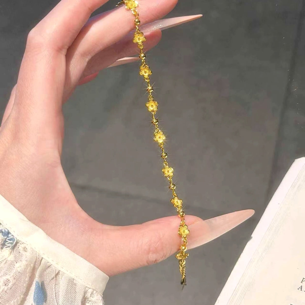 24K Pure Gold Flower & Bead Bracelet – 5g