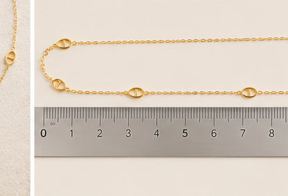 18K Solid Gold Oval Station Necklace – 45 cm