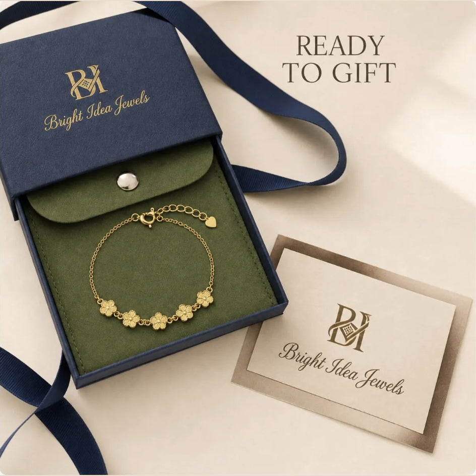 24K Pure Gold Flower Station Bracelet – 999 Fine Gold Five Blossom Chain Bracelet
