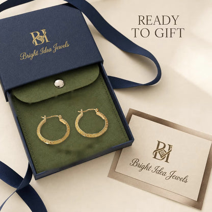 18K Solid Gold Greek Key Hoops