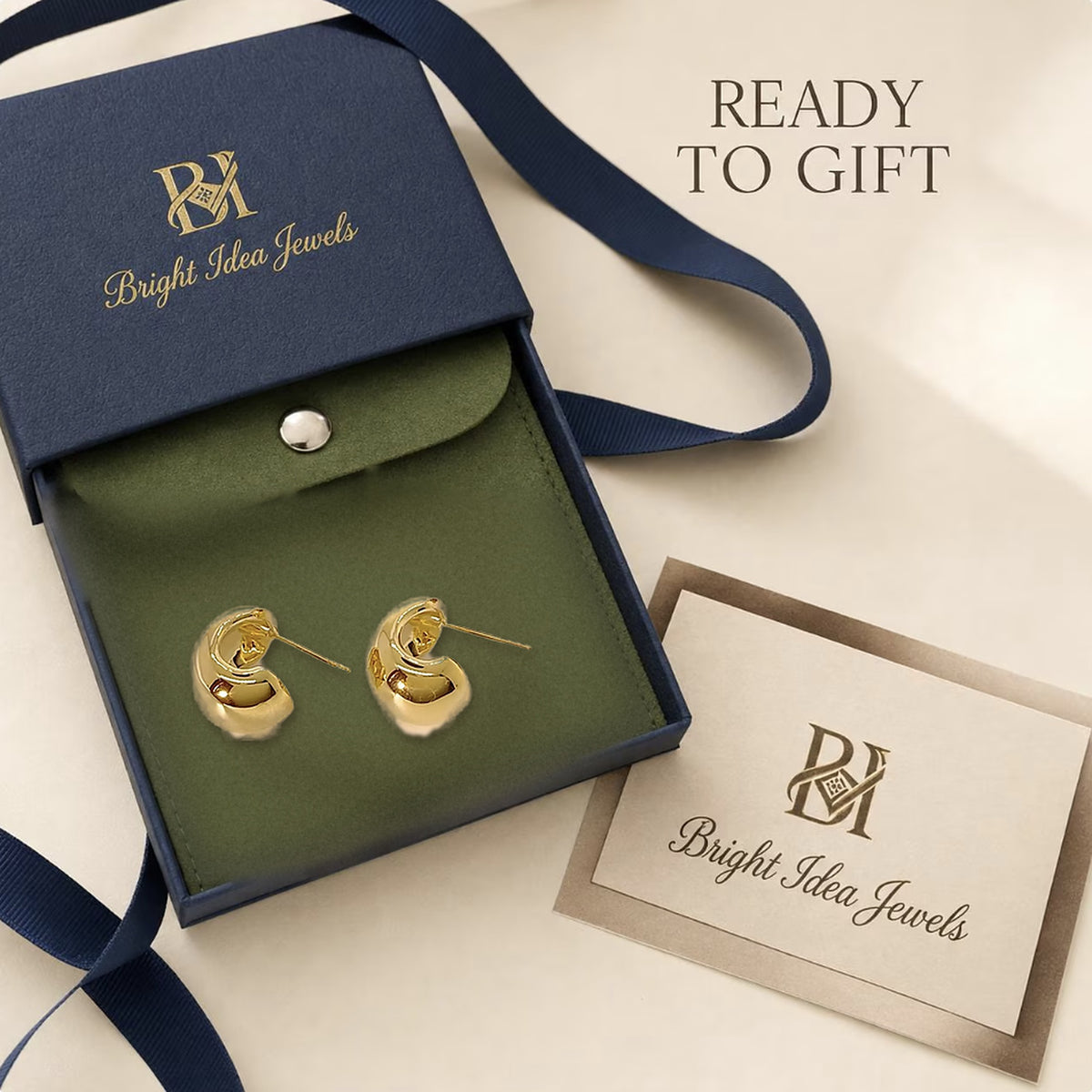 18K Solid Gold Chunky Dome C-Studs