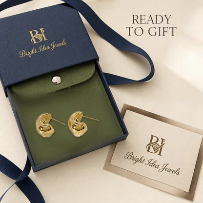 18K Solid Gold Chunky Dome C-Studs