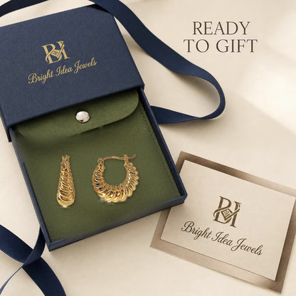 18K Solid Gold Croissant Hoops