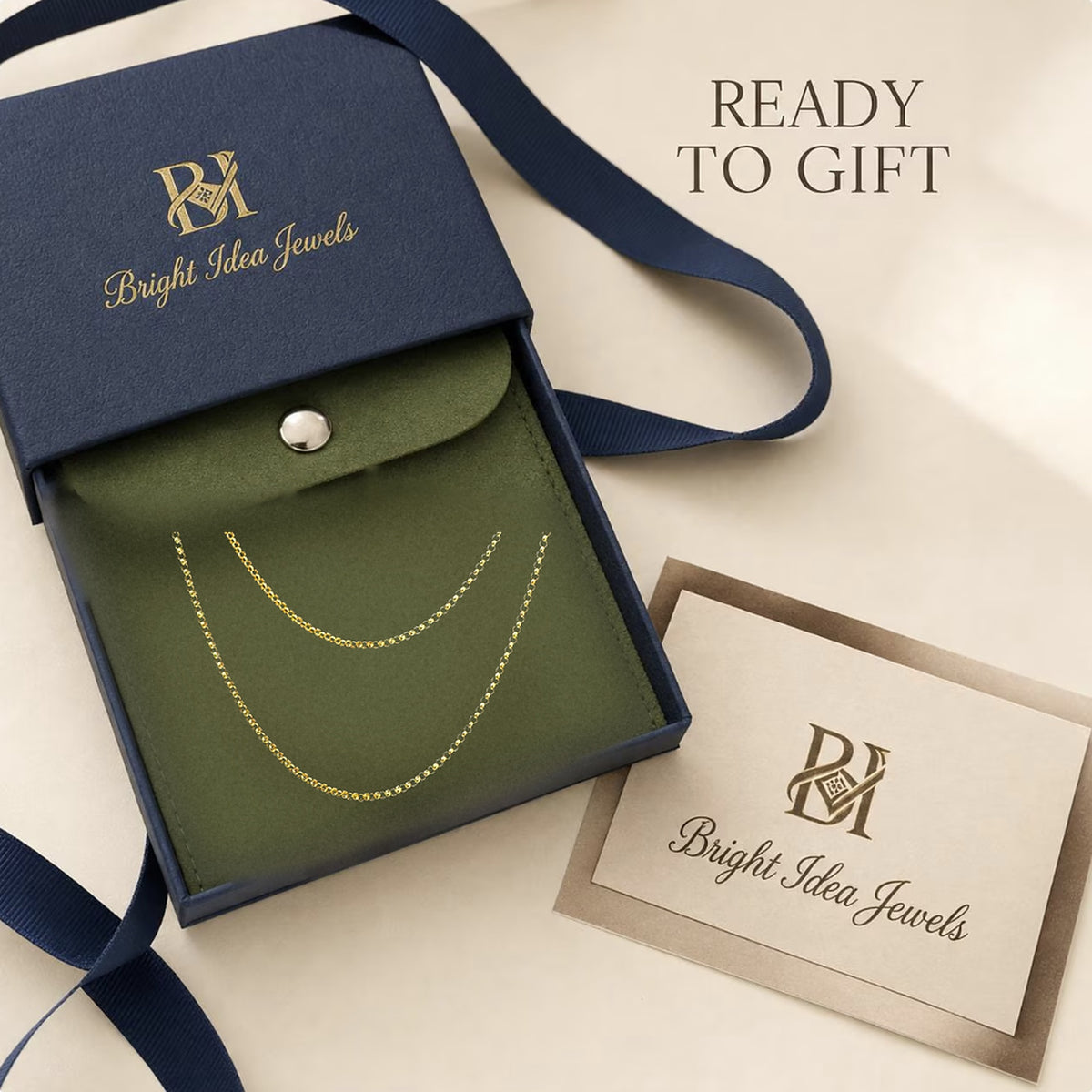 18K Solid Gold Rolo Chain – 1.5 mm, 50 cm