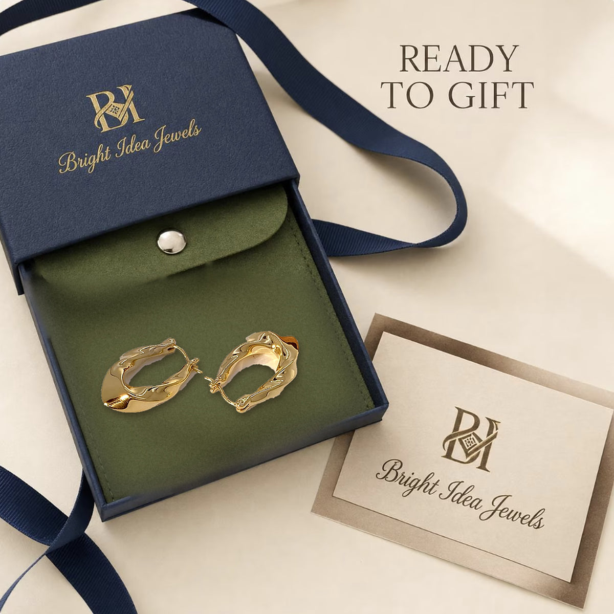 18K Solid Gold Wavy Sculptural Hoops