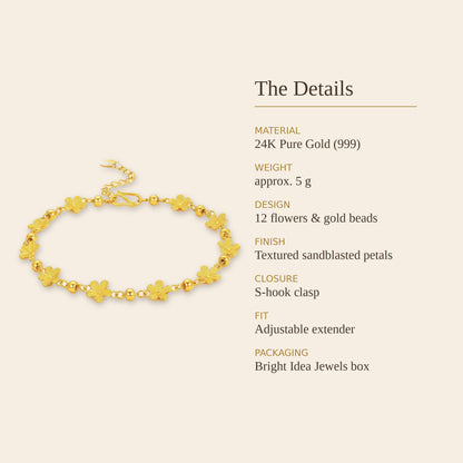24K Pure Gold Flower & Bead Bracelet – 5g