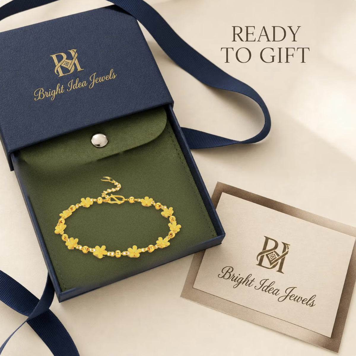 24K Pure Gold Flower & Bead Bracelet – 5g