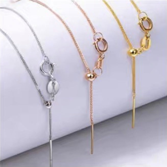 18K Solid Gold Wheat Chain with Adjustable Needle Slider – Universal Pendant Chain