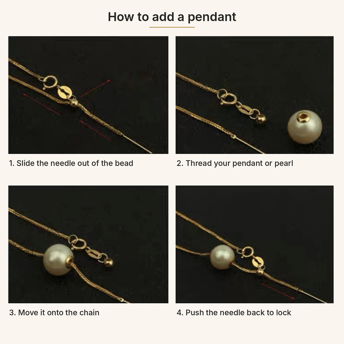 18K Solid Gold Wheat Chain with Adjustable Needle Slider – Universal Pendant Chain