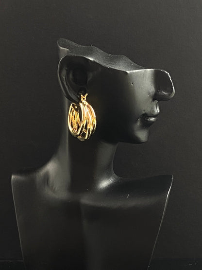 18K Solid Gold Layered Triple Hoop Earrings – 15 mm