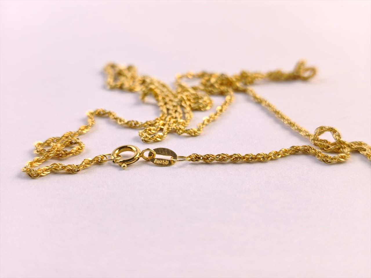 18K Solid Gold Rope Chain Necklace | 41-50cm | Yellow Gold | Adjustable